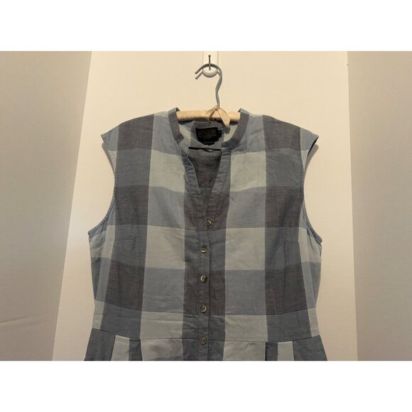 Pendleton Womens Dress 12 Gray Blue Gingham Plaid Linen Blend Button Front Midi - Picture 8 of 10